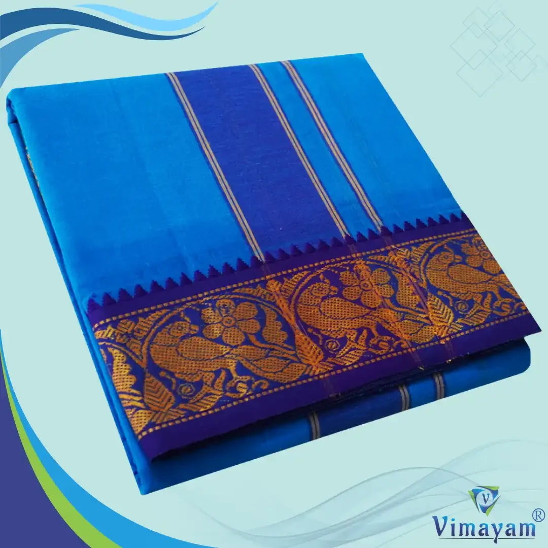 Anandha Blue Cotton Colour Fine Quality Dhoti 3 Inch Border
