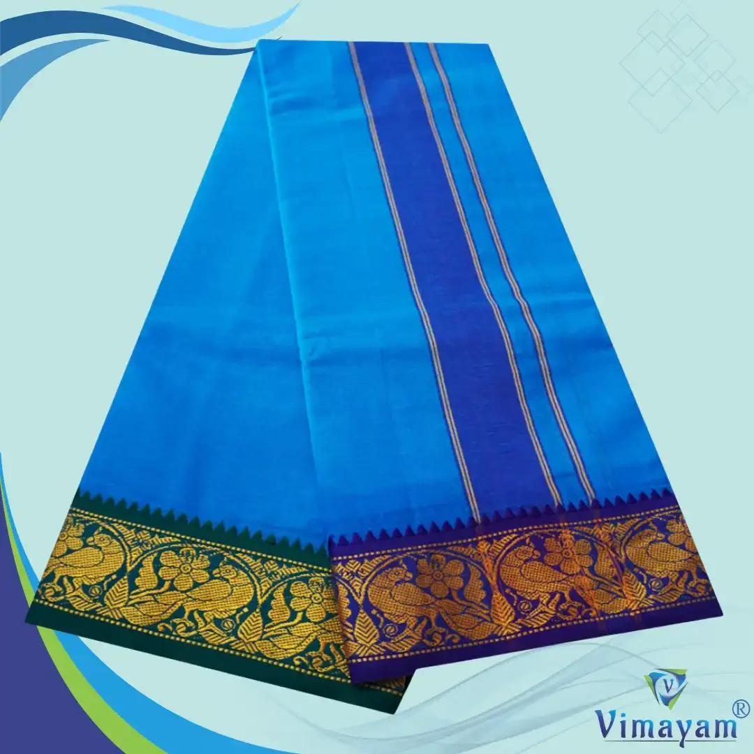 Anandha Blue Cotton Colour Fine Quality Dhoti 3 Inch Border 2