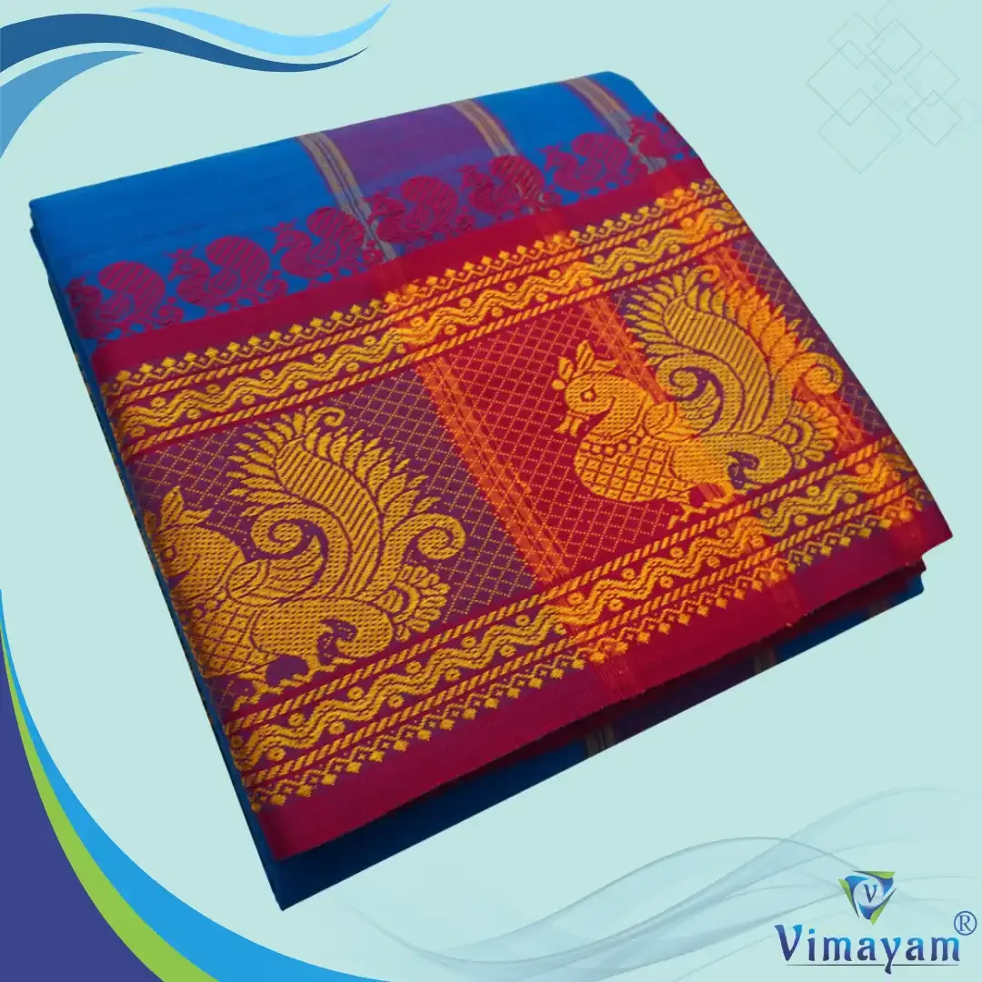 Anandha Blue Cotton Colour Fine Quality Dhoti 8 Inch Border