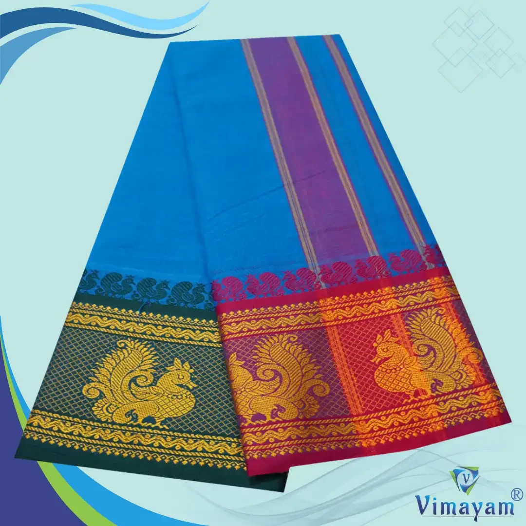 Anandha Blue Cotton Colour Fine Quality Dhoti 8 Inch Border 2