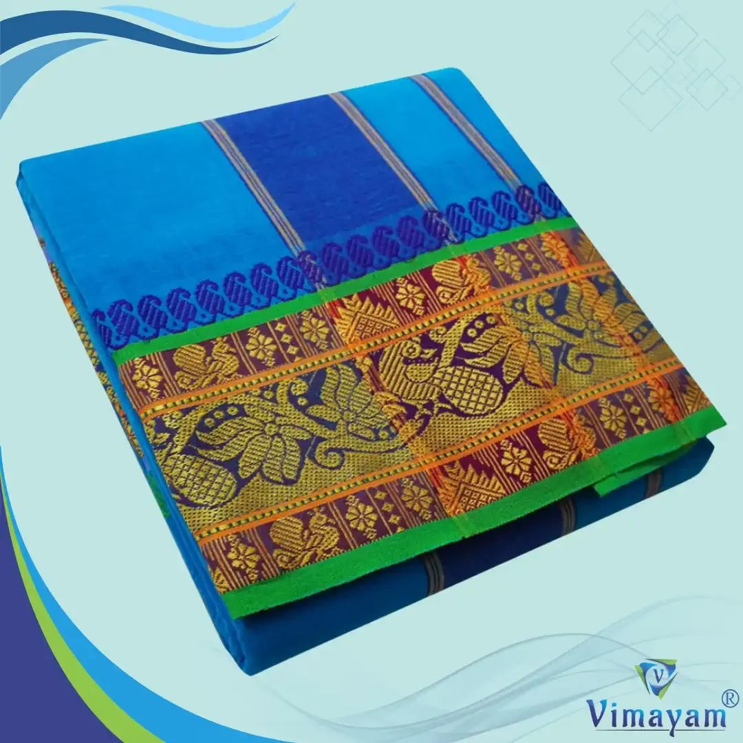 Anandha Blue Cotton Colour Fine Quality Dhoti 5 Inch Border