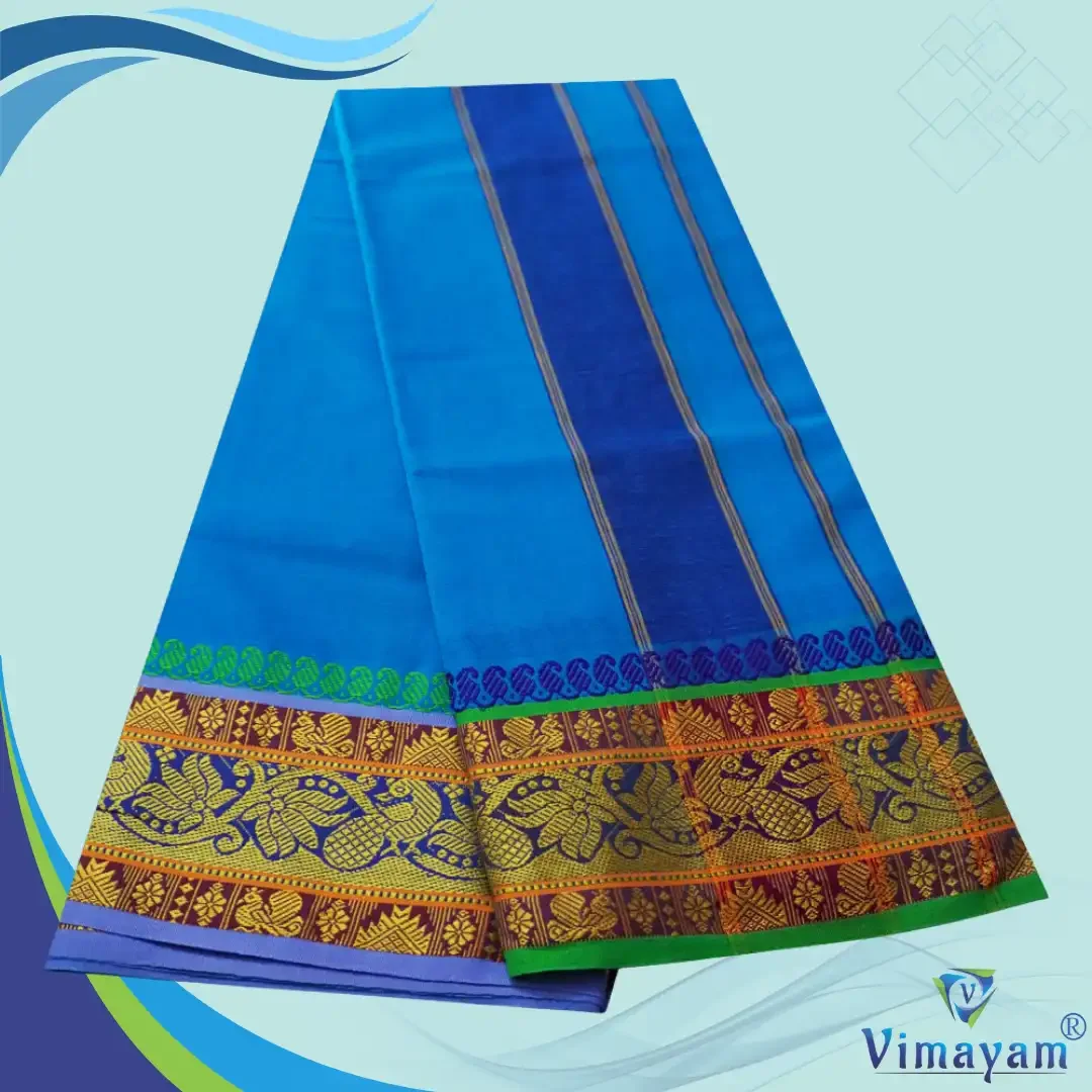 Anandha Blue Cotton Colour Fine Quality Dhoti 5 Inch Border 2