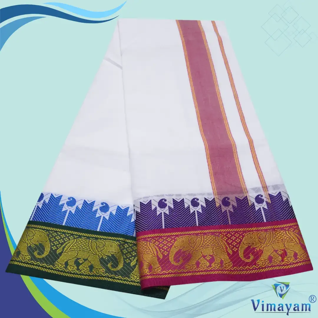 Temple Border White Premium Quality Dhoti 2