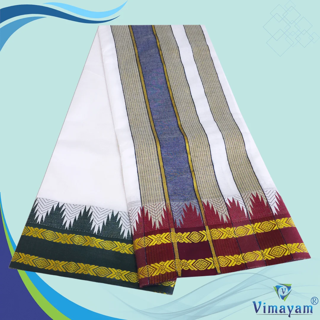 Double Colour Fancy Border Vaishnava Dhoti 9X5 2