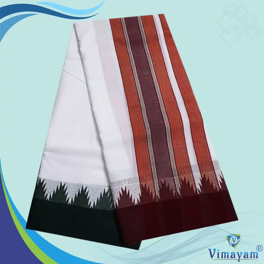 Bavanji Temple Border Special White Vaishnava Dhoties 9X5(Assorted Borders) 3