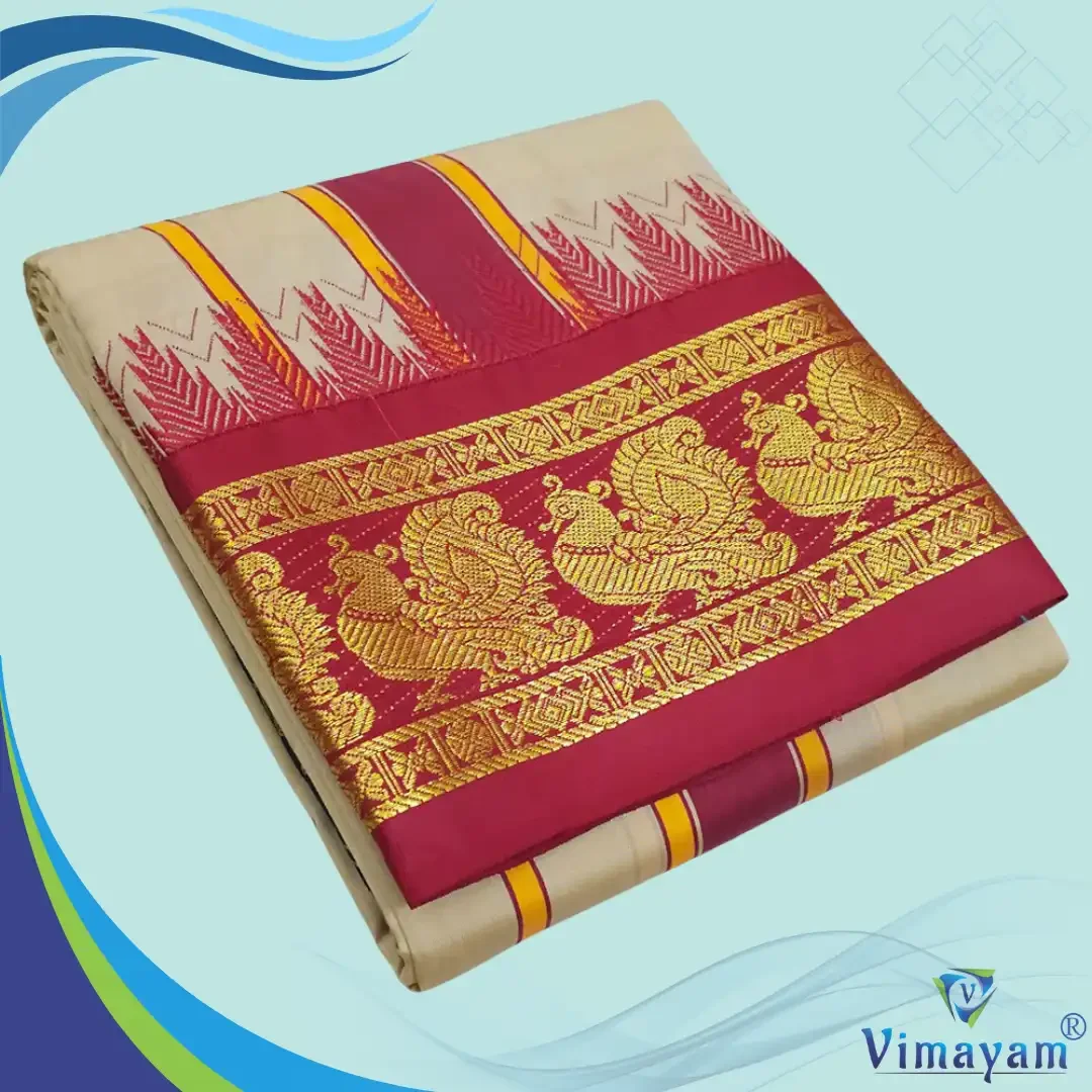 Beige Color Karishma Soft Silk 7 Inch Border Fine Quality Dhoti