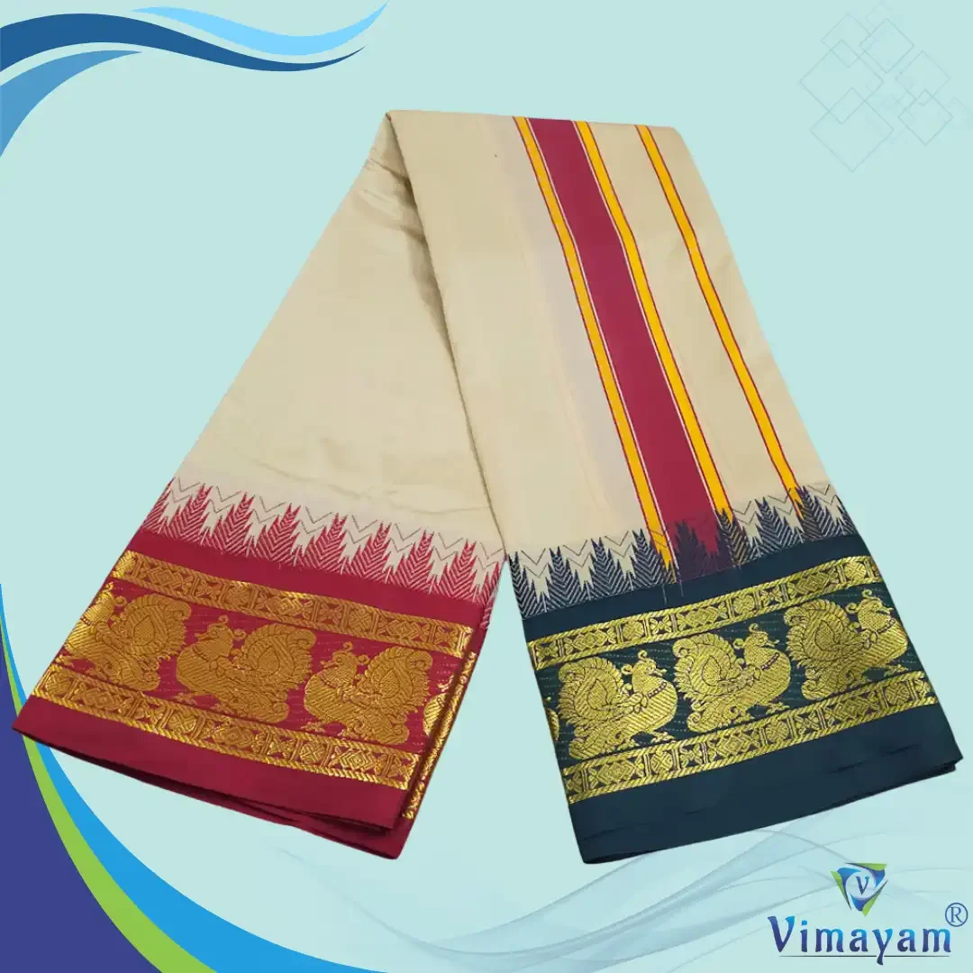 Beige Color Karishma Soft Silk 7 Inch Border Fine Quality Dhoti 2
