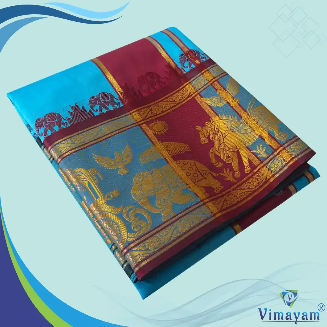 Anandha Blue Colour Soft Silk 9 Inch Border(Assorted Border designs)