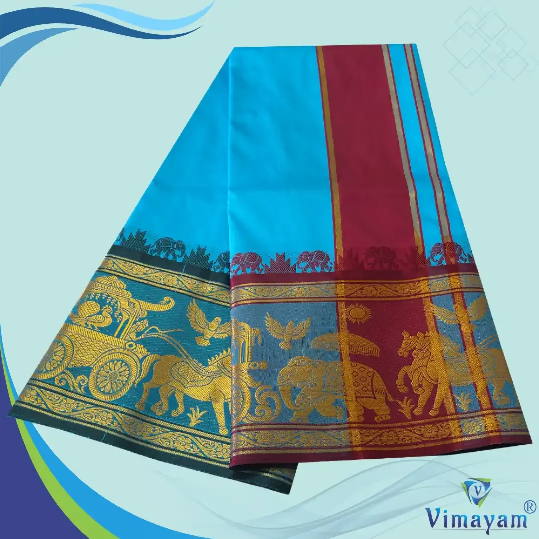 Anandha Blue Colour Soft Silk 9 Inch Border(Assorted Border designs) 2