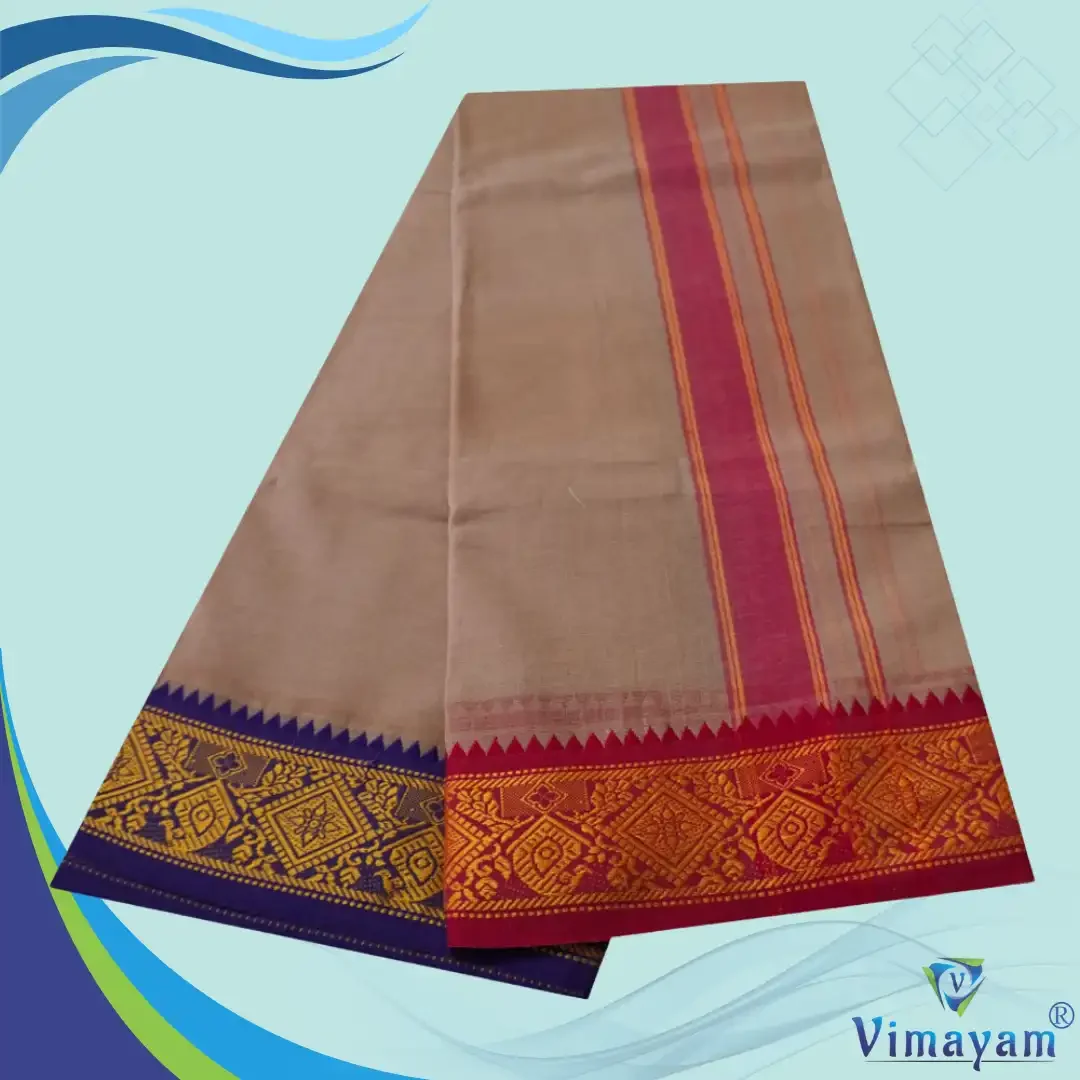 Beige Cotton Colour Fine Quality Dhoti 3 Inch Border 2