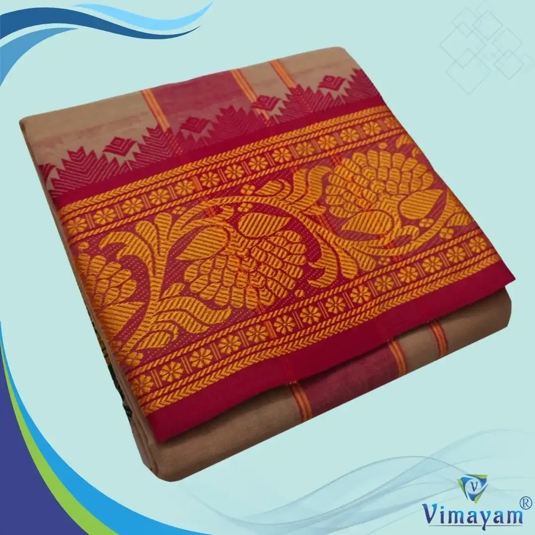Beige Cotton Colour Fine Quality Dhoti 8 Inch Border