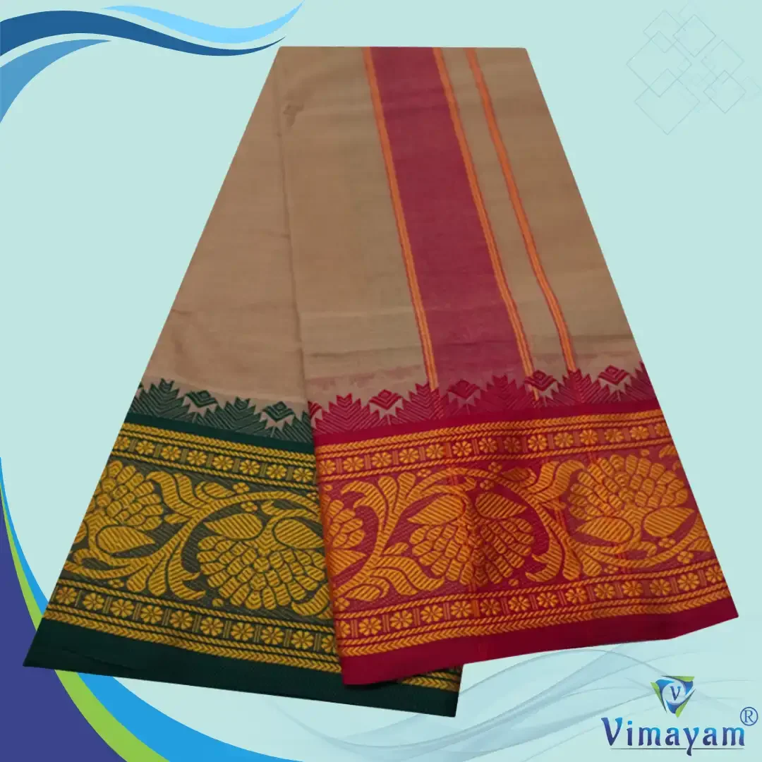 Beige Cotton Colour Fine Quality Dhoti 8 Inch Border 2