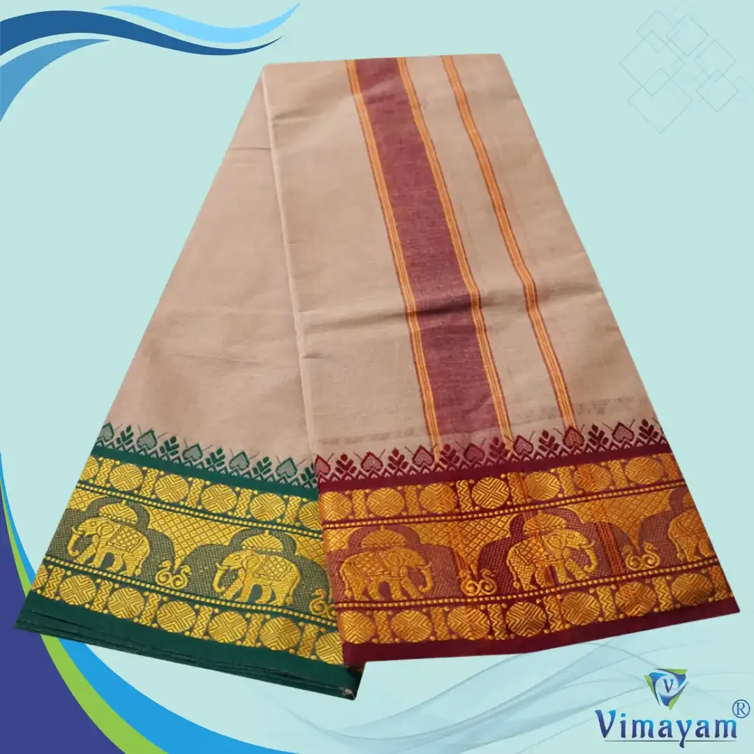 Beige Cotton Colour Fine Quality Dhoti 5 Inch Border 2