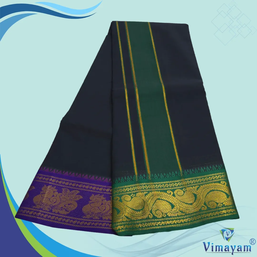 Black Color Premium Cotton 5 Inch Designed Border Dhoti 2