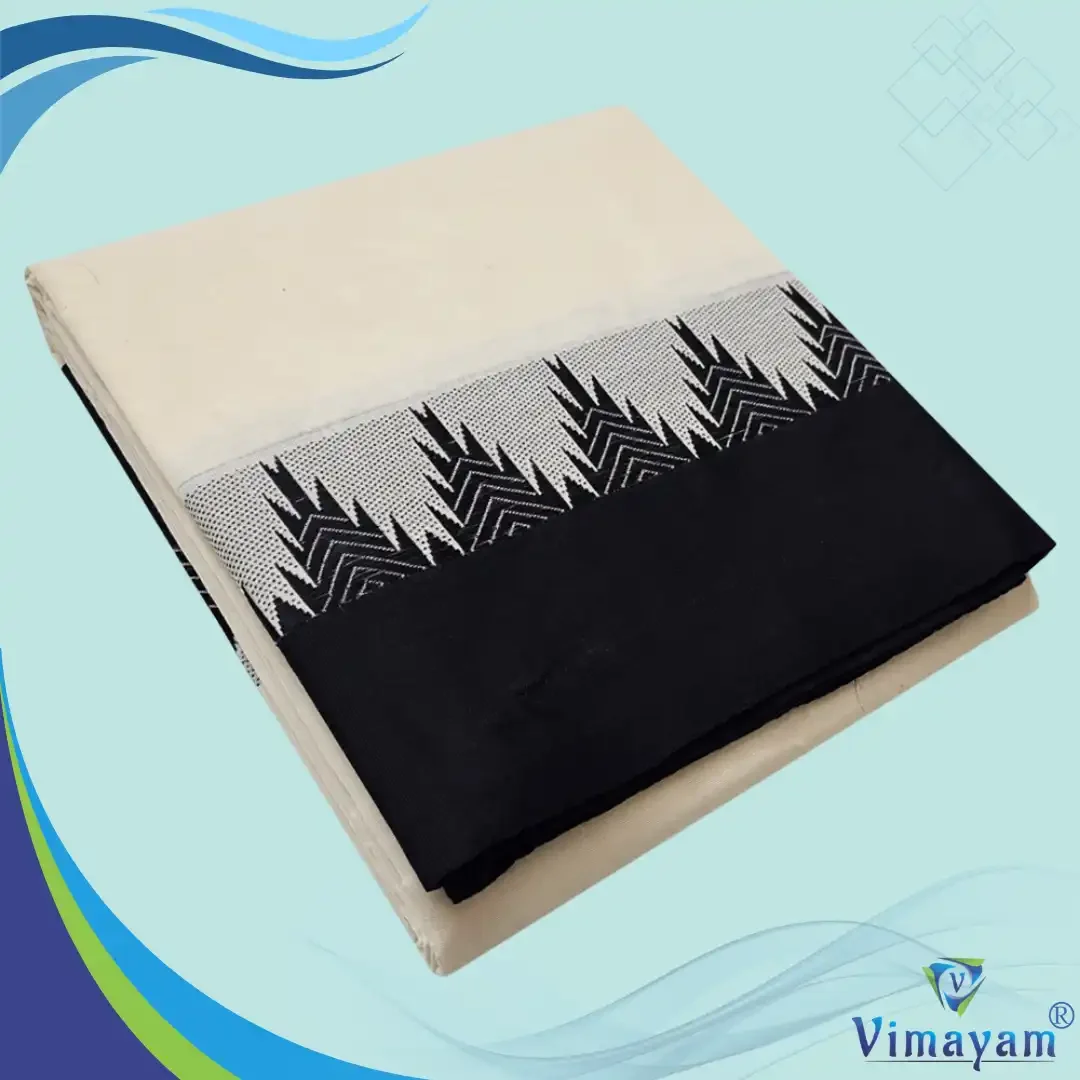 Black Colour Temple Border Half white Dhoti