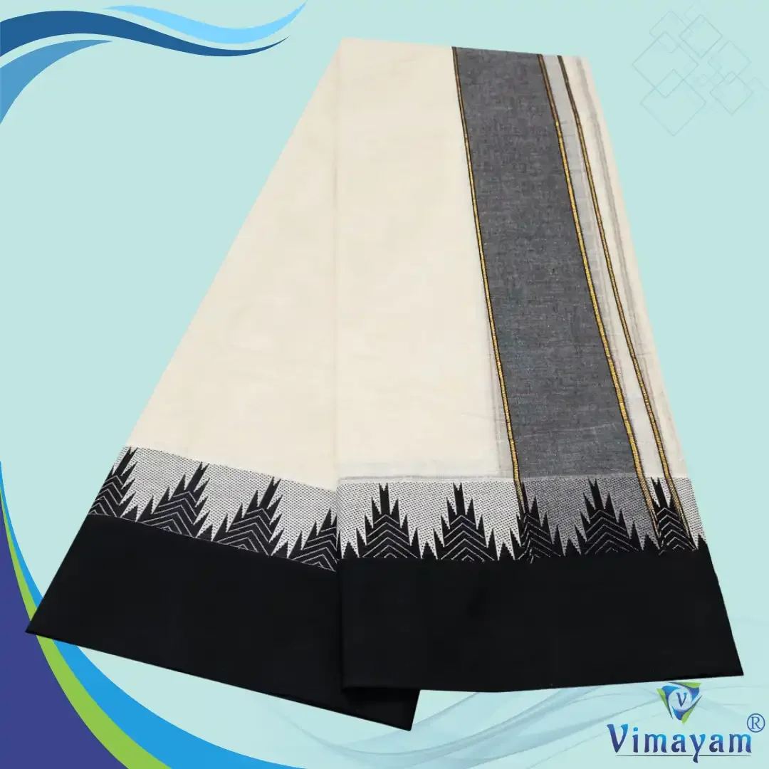 Black Colour Temple Border Half white Dhoti 2