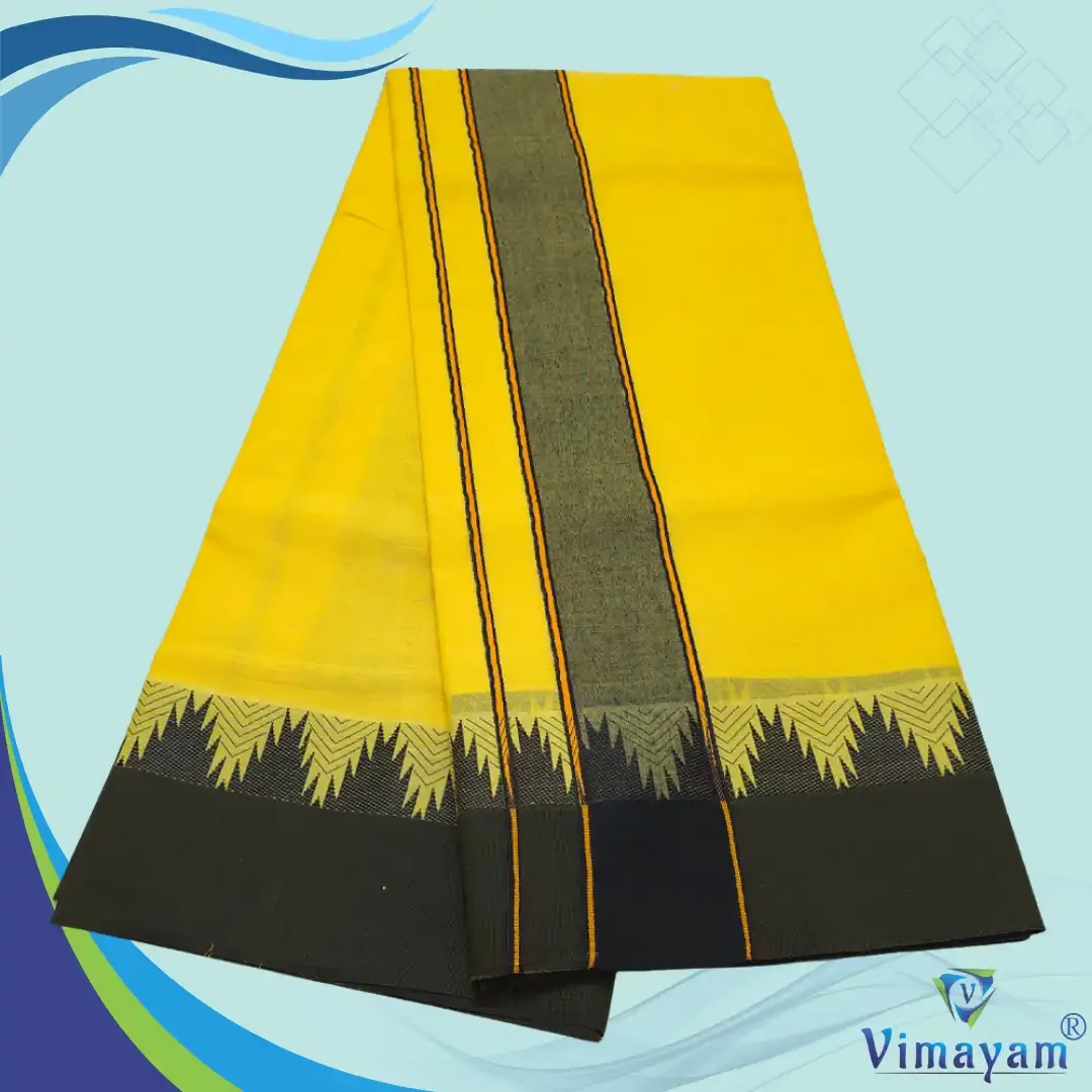 Black Colour Temple Border Yellow Premium Quality Dhoti 9X5 2