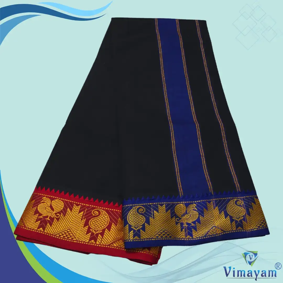 Black Cotton Colour Fine Quality Dhoti 3 Inch Border 2