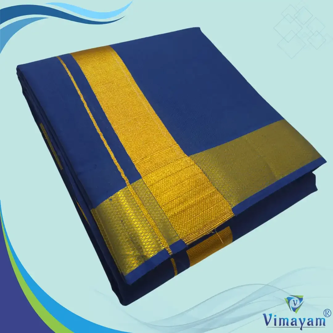 Blue Color Dhoti with Golden Zari Border