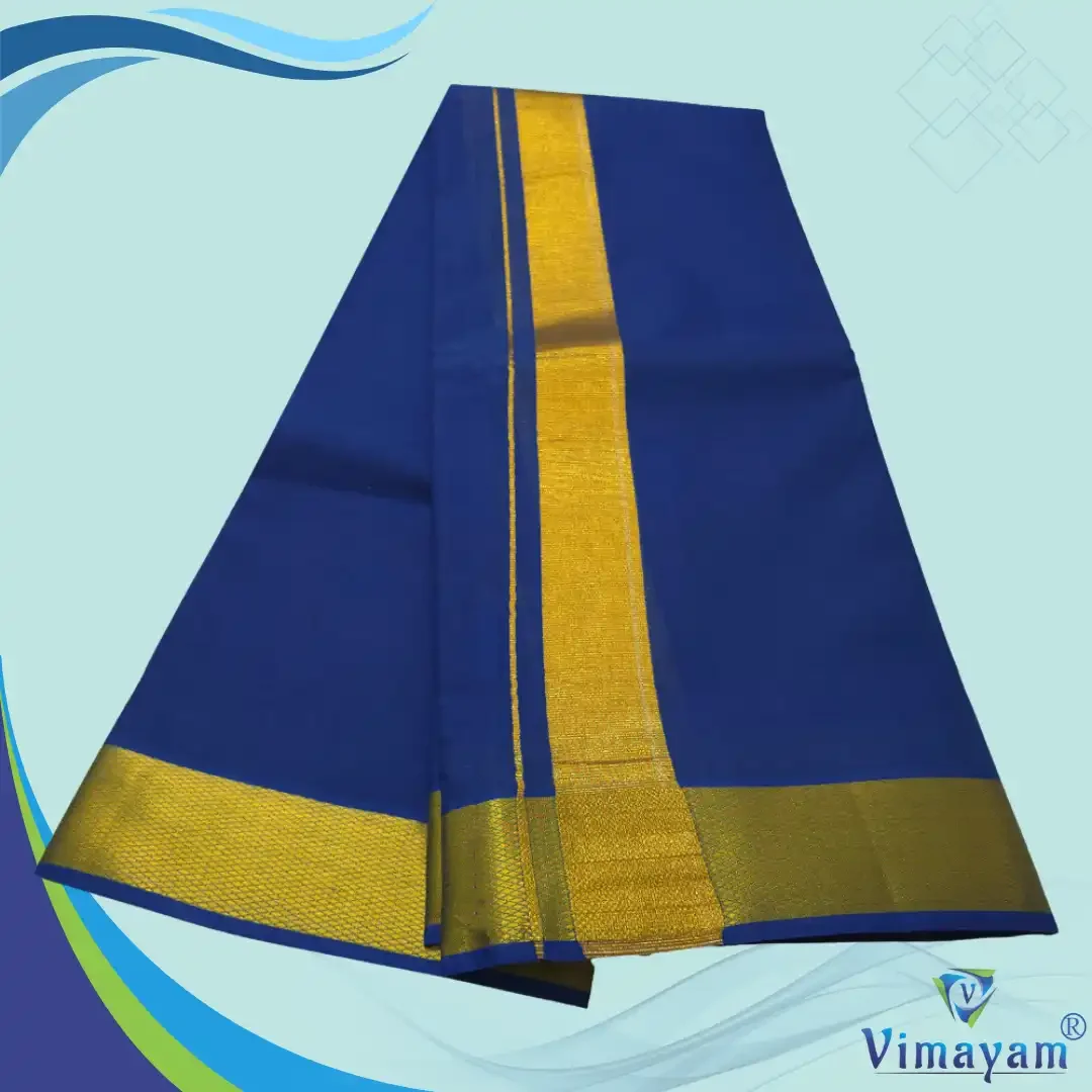 Blue Color Dhoti with Golden Zari Border 2