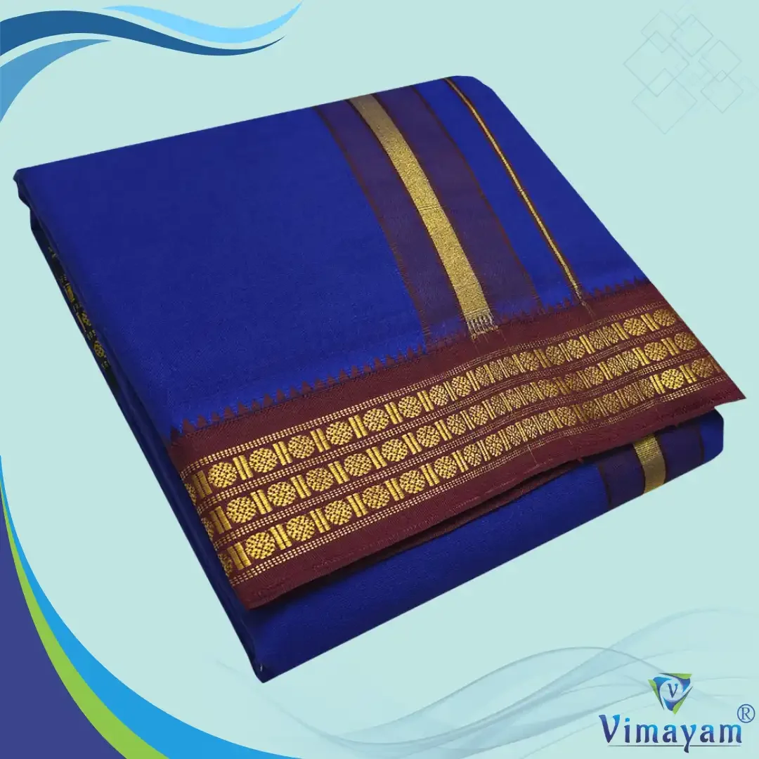 Blue Color Dhoti with Udraj/Coin Border Dhoti