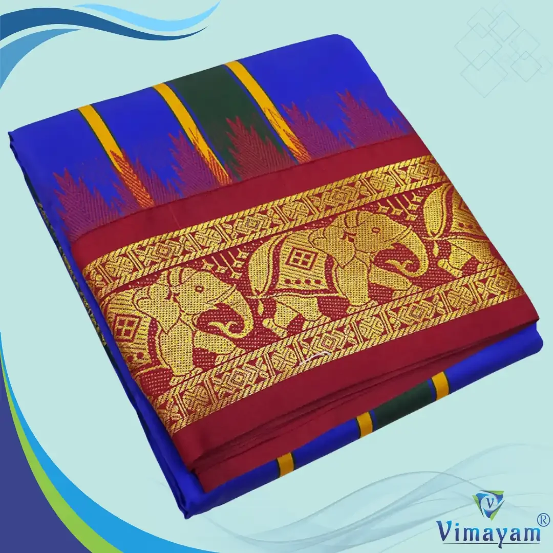 Blue Color Karishma Soft Silk 7 Inch Border Fine Quality Dhoti