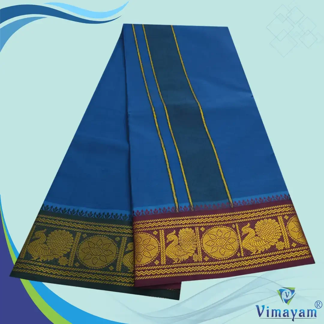 Blue Color Premium Cotton 5 Inch Designed Border Dhoti 2