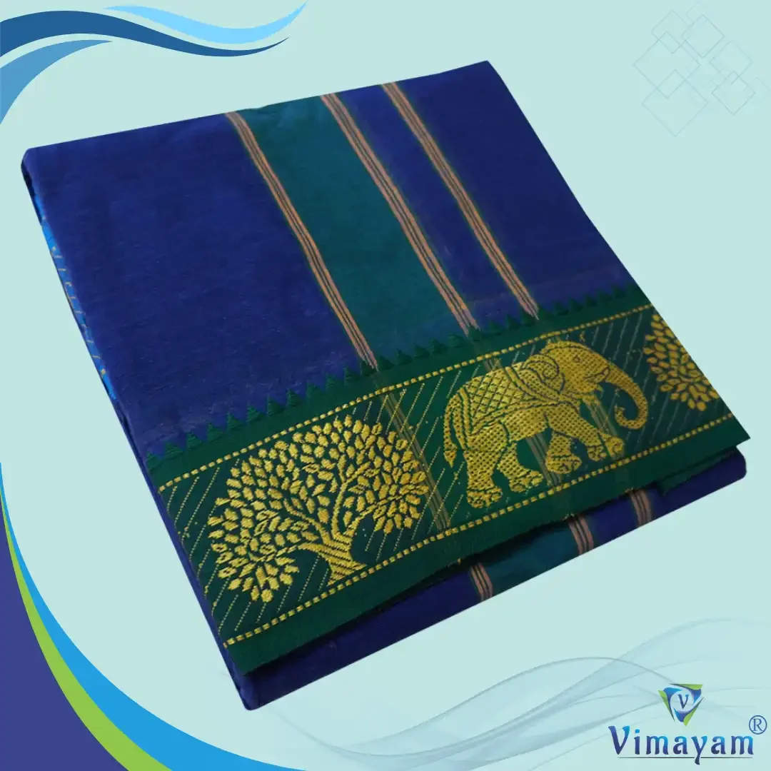 Blue Cotton Colour Fine Quality Dhoti 3 Inch Border
