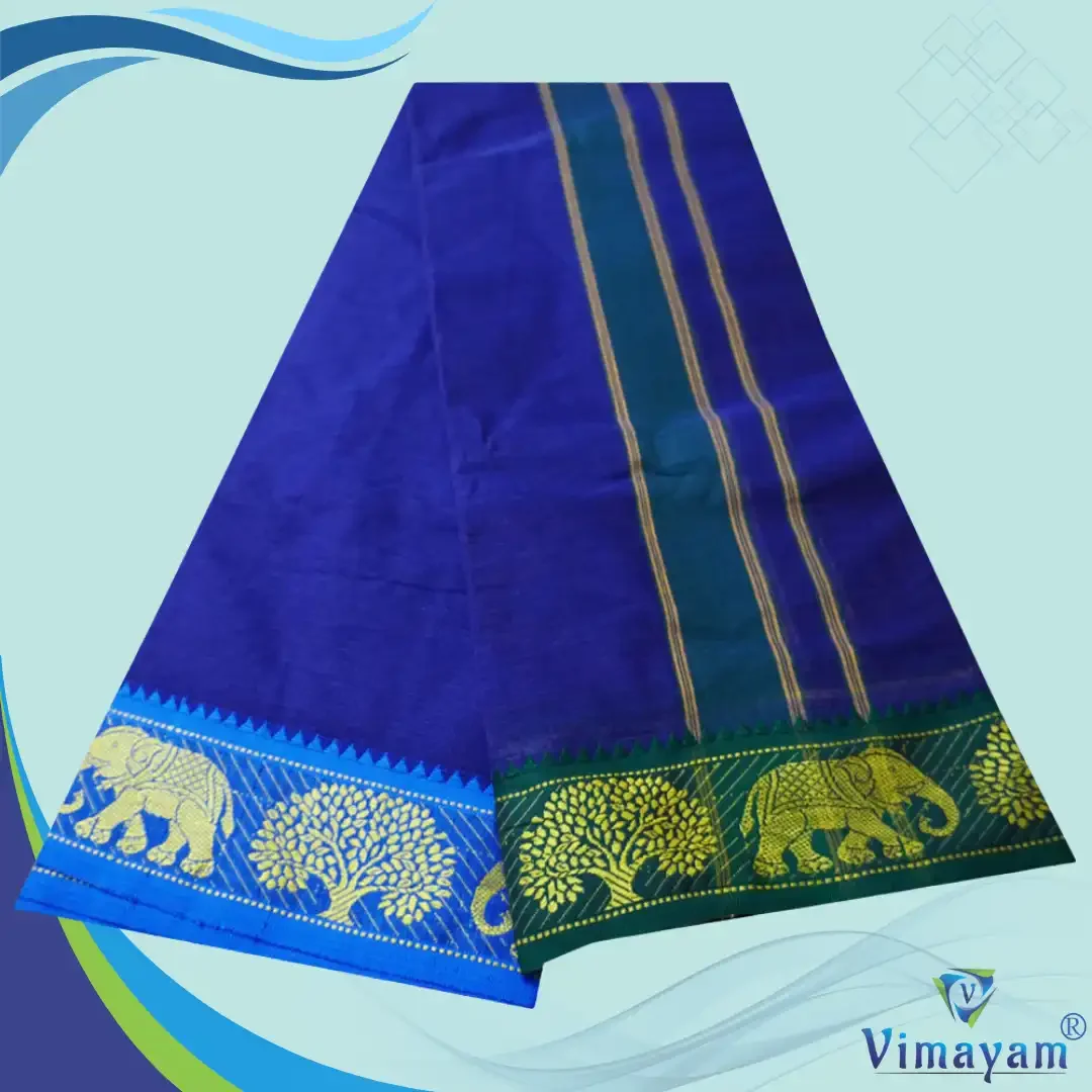 Blue Cotton Colour Fine Quality Dhoti 3 Inch Border 2