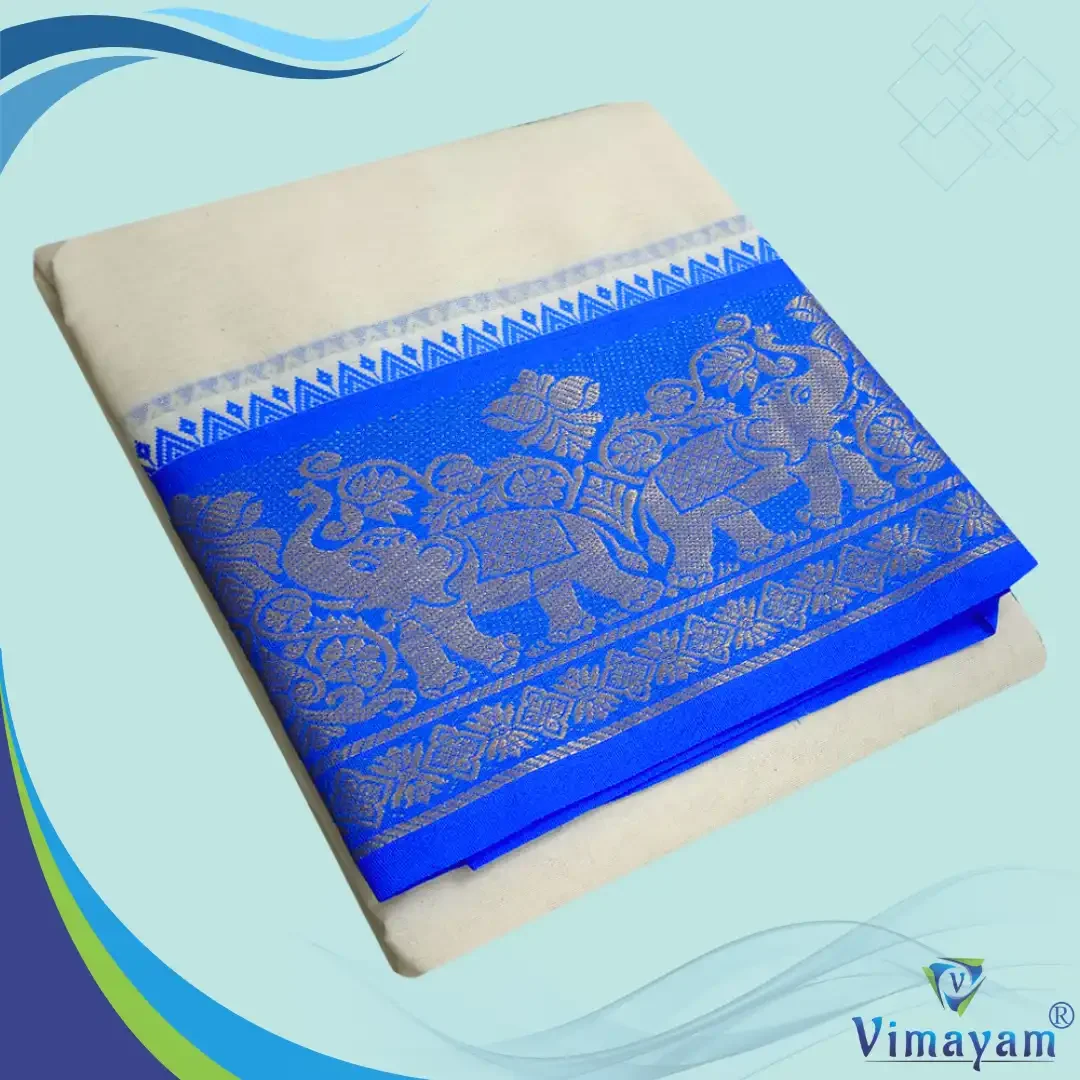 Blue & Contrast Border Half White Best Quality Dhoti
