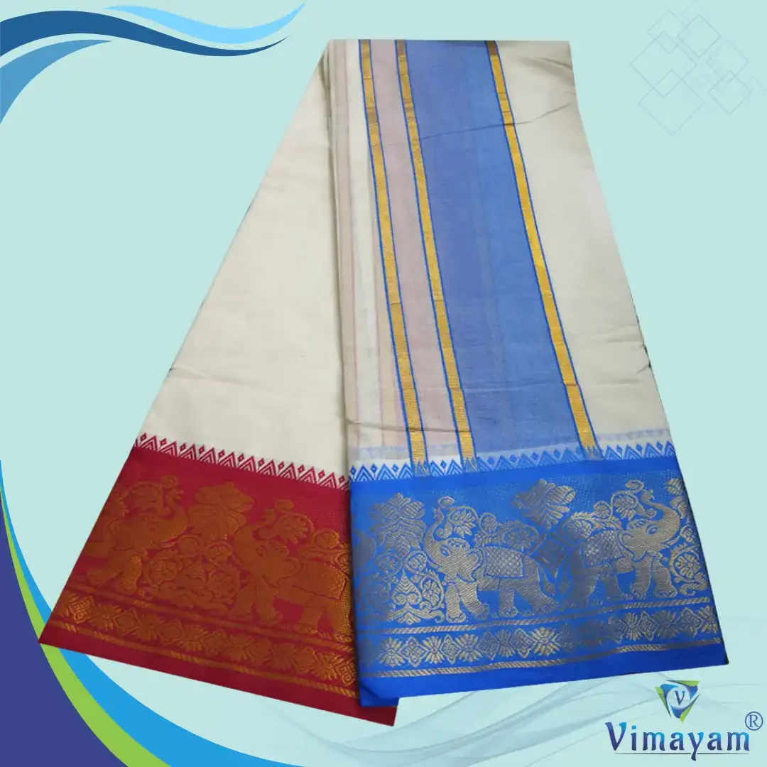 Blue & Contrast Border Half White Best Quality Dhoti 2