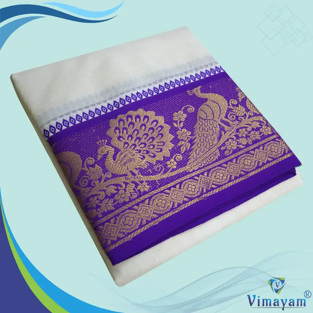Blue & Contrast Border Half White Best Quality Dhoti(Assorted Designs)