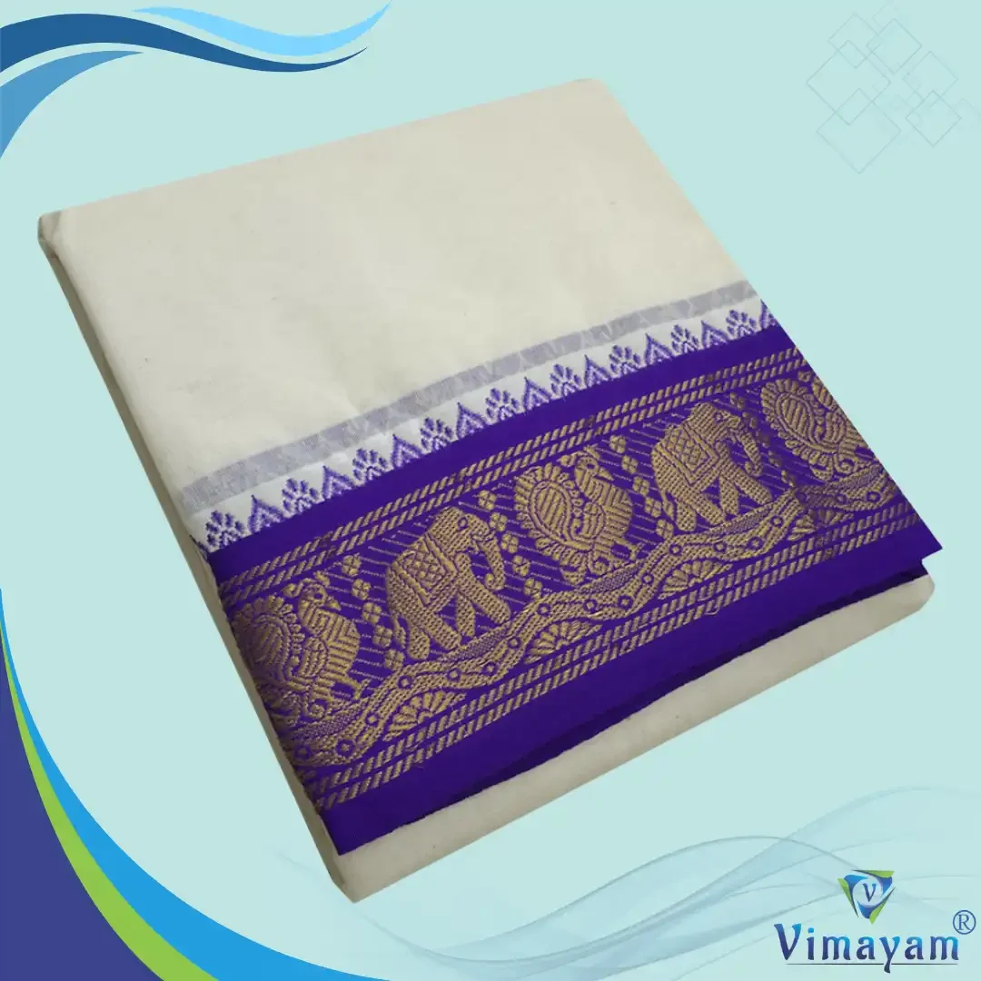Blue & Contrast Border Half White Best Quality Dhoti(Assorted Designs)