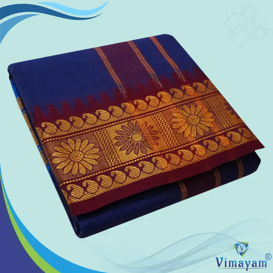 Blue Cotton Colour Fine Quality Dhoti 5 Inch Border