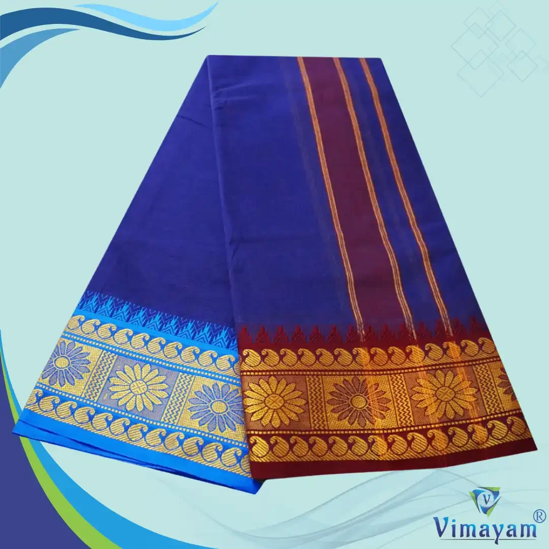 Blue Cotton Colour Fine Quality Dhoti 5 Inch Border 2