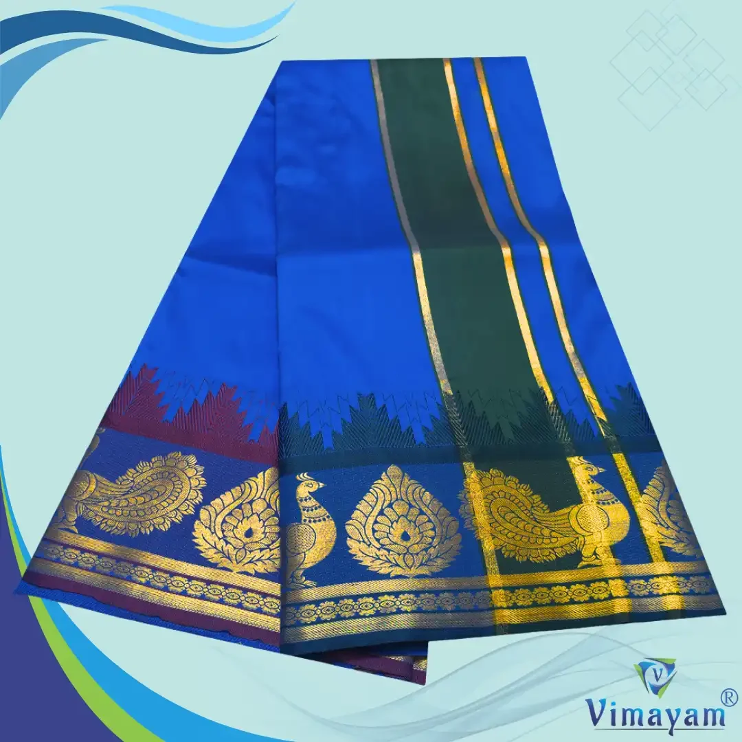 Blue Soft Silk Premium Quality Dhoti Towel 9X5 2