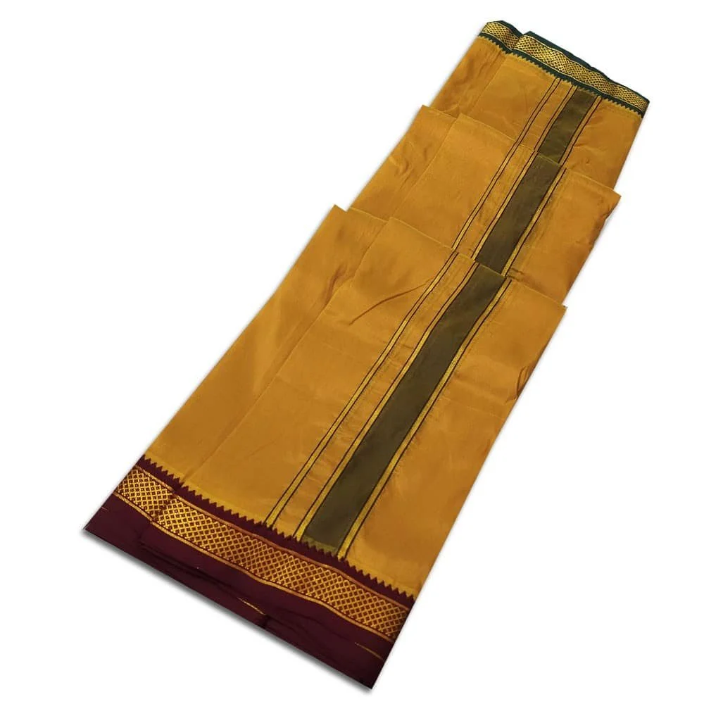 Mustard Colour art Silk MayilKan Colour Dhoti 2