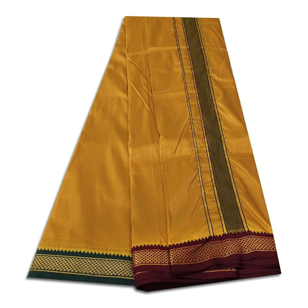 Mustard Colour art Silk MayilKan Colour Dhoti 3