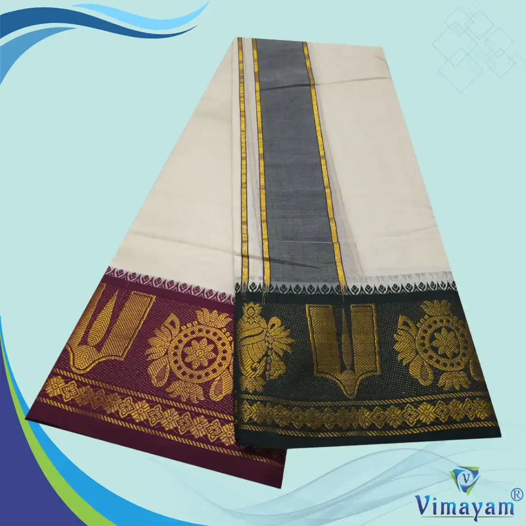 Chakra Namam Designed 7 Inch Border Half White Quality Dhoti 2