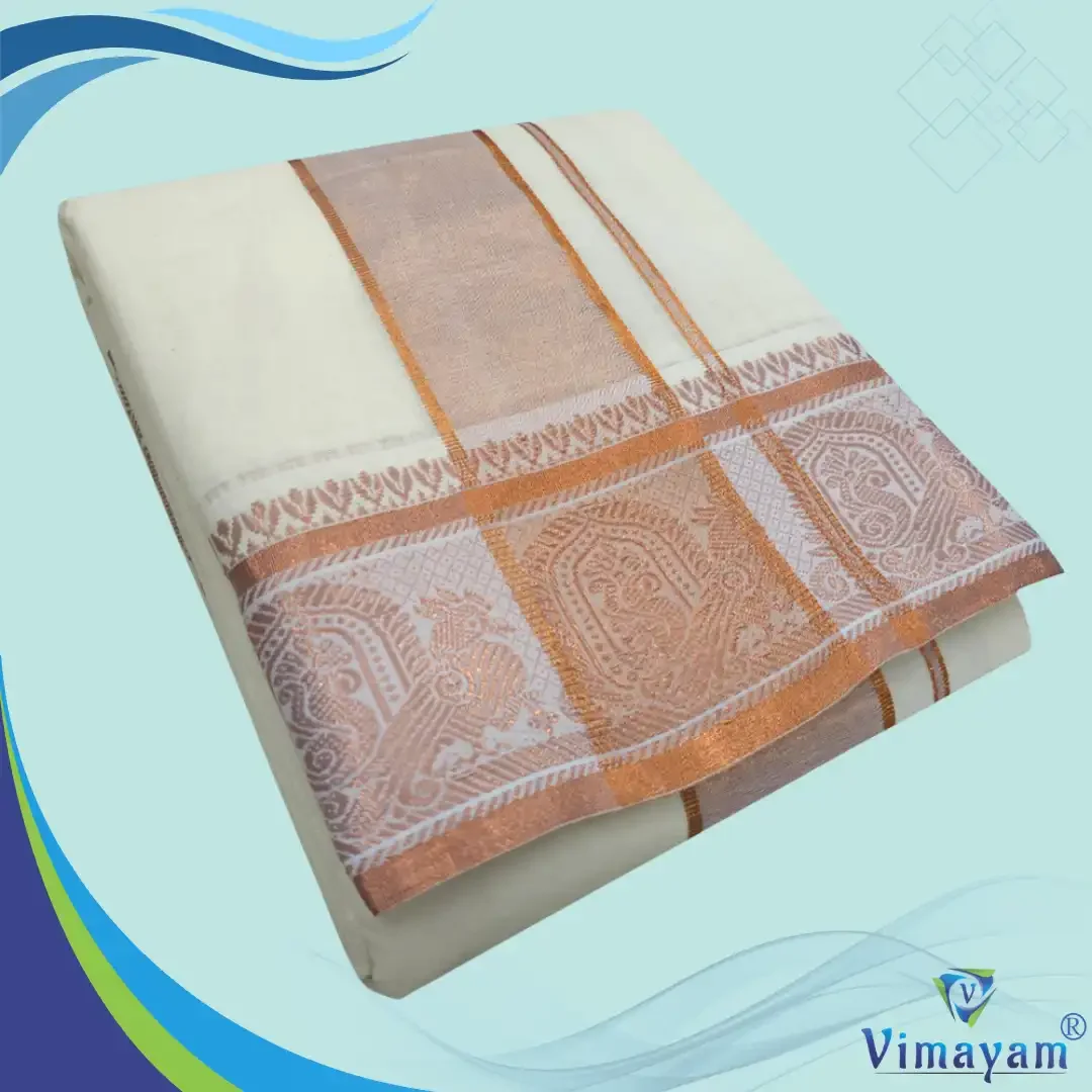 Copper zari border dhoti (Assorted designs)