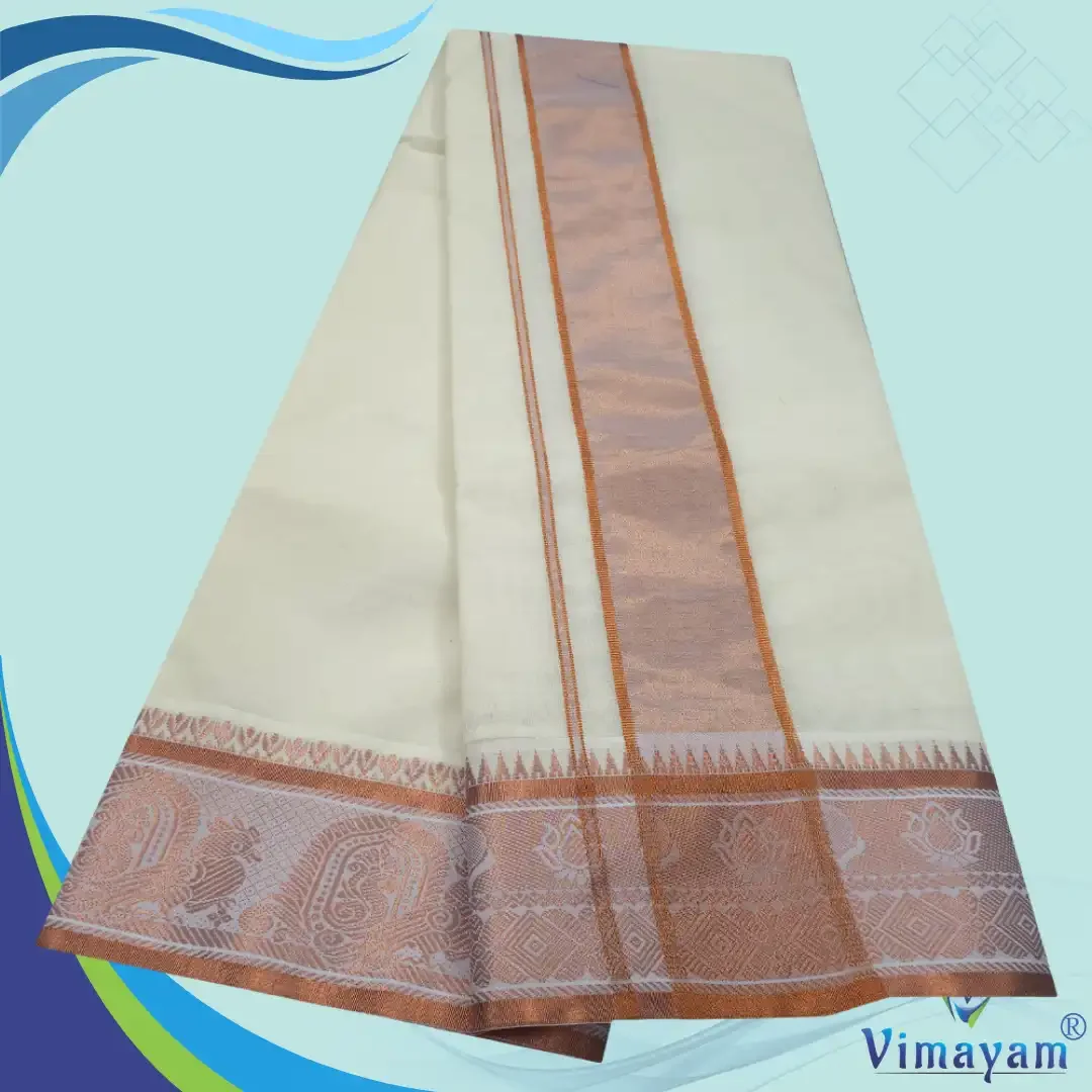 Copper zari border dhoti (Assorted designs) 2