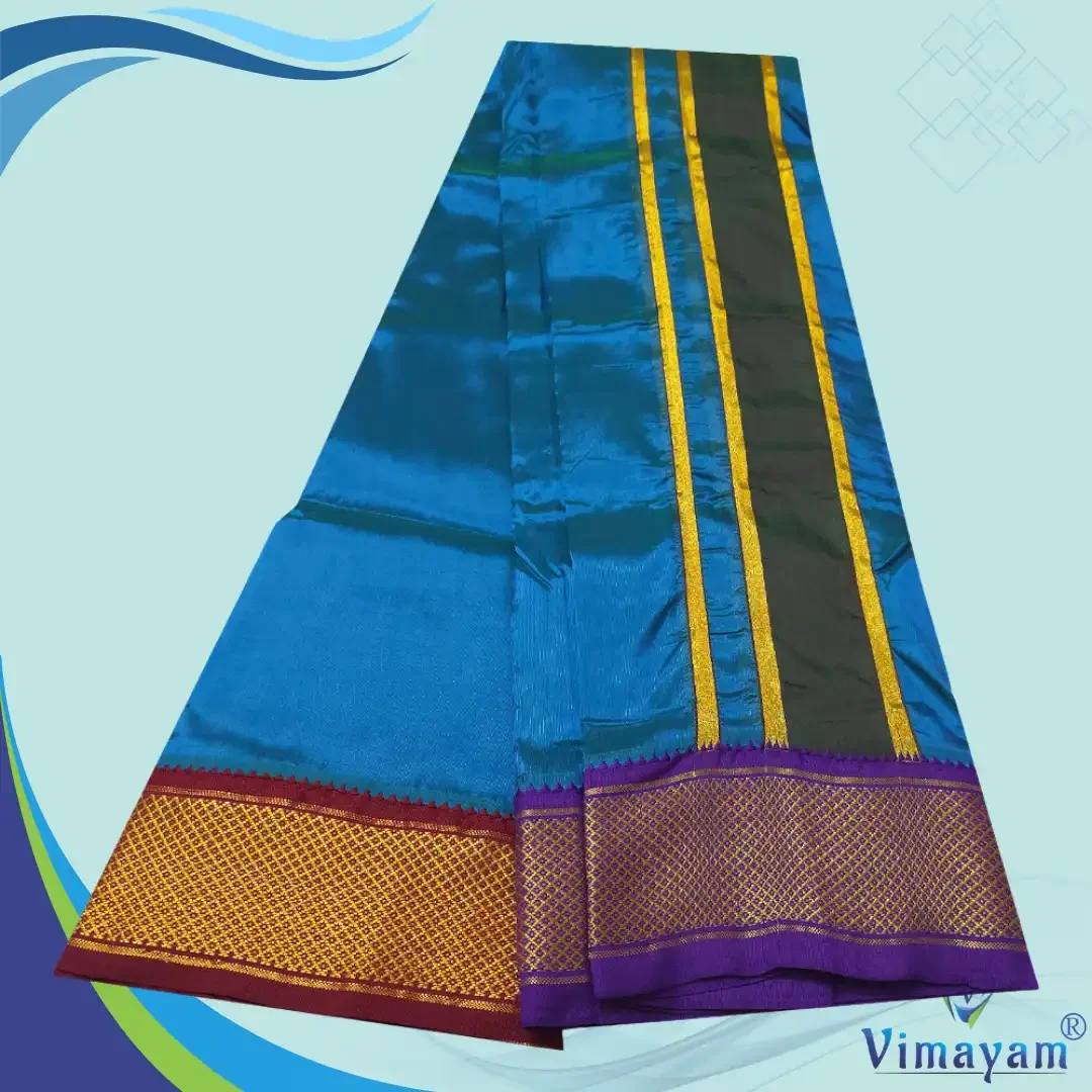 Peacock Blue Colour Art Silk MayilKan Colour Dhoti 2