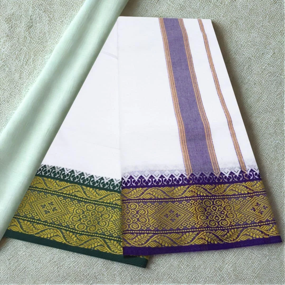 Cotton Dhoti Blue and Matching Border 2