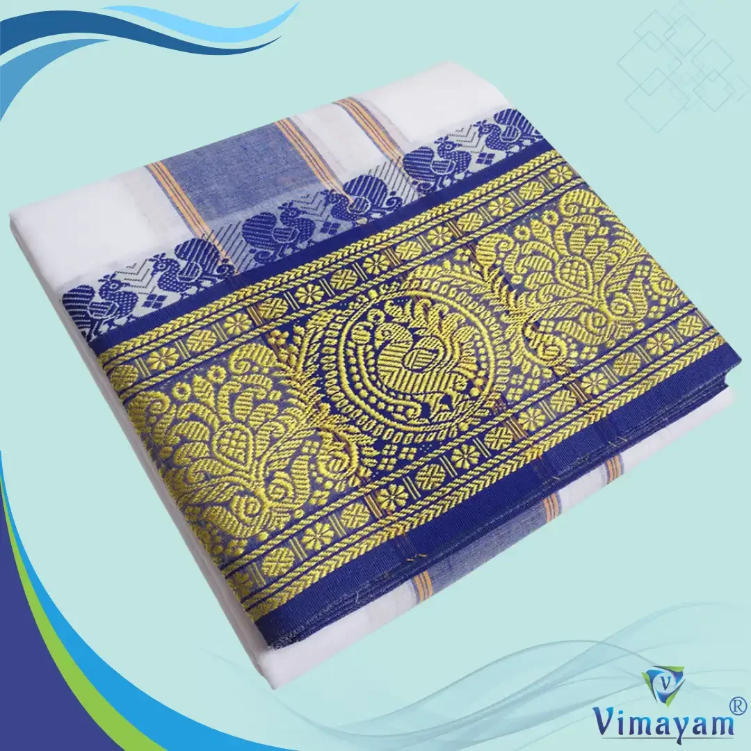 Cotton Dhoti Green and Blue Border