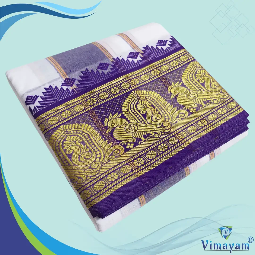 Cotton Dhoti Green and Dark Blue Border