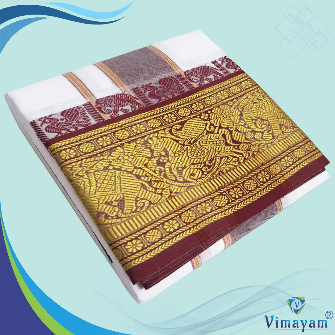 Cotton Dhoti Green and Maroon Border