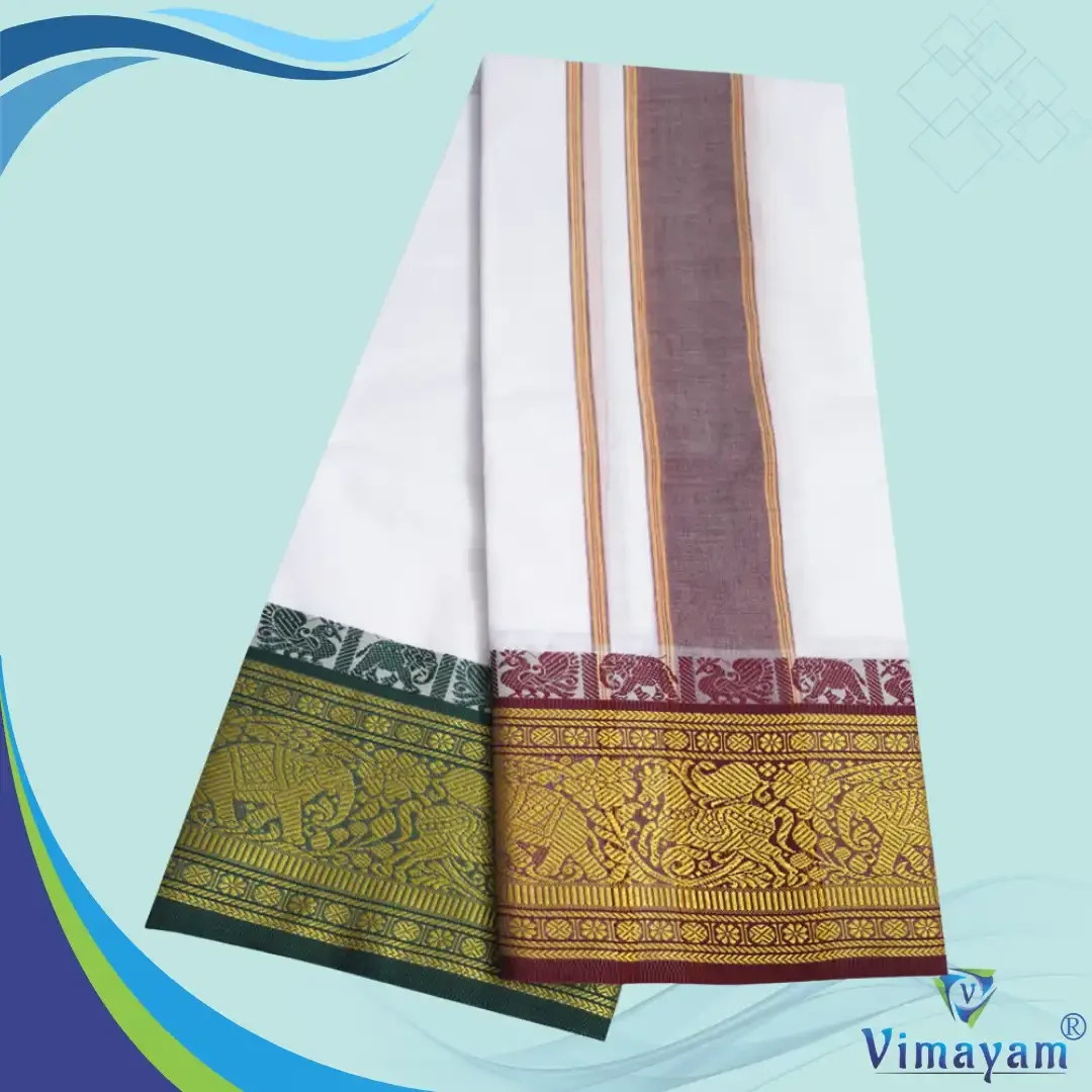Cotton Dhoti Green and Maroon Border 2