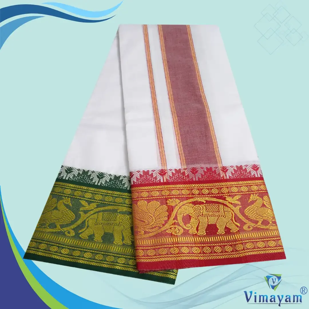 Cotton Dhoti Green and Red Border 2