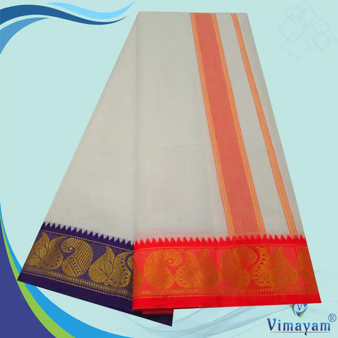 Orange and Blue Border Dhoti(Assorted Border Designs) 2