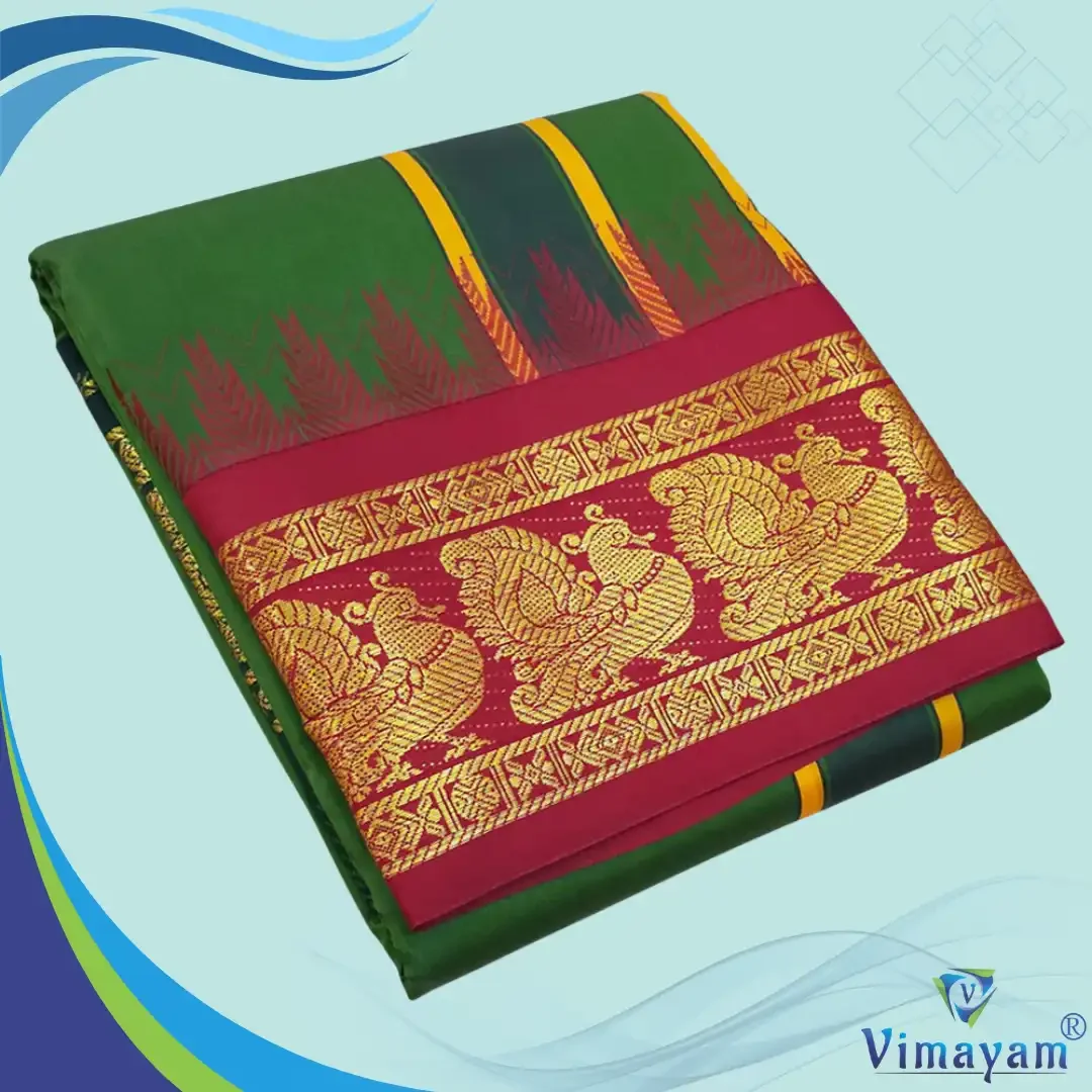 Dark Green Color Karishma Soft Silk 7 Inch Border Fine Quality Dhoti
